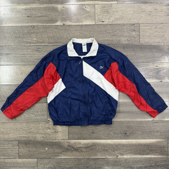 VTG 90s PUMA Multicolor USA Color Block Lightweight Windbreaker Jacket Mens Sz M - Picture 2 of 9